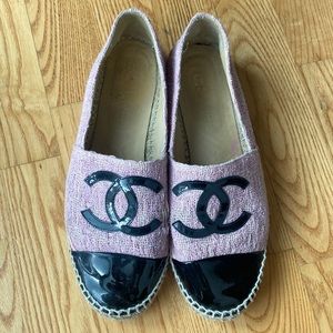 Chanel Pink Tweed Patent Espadrilles size 41